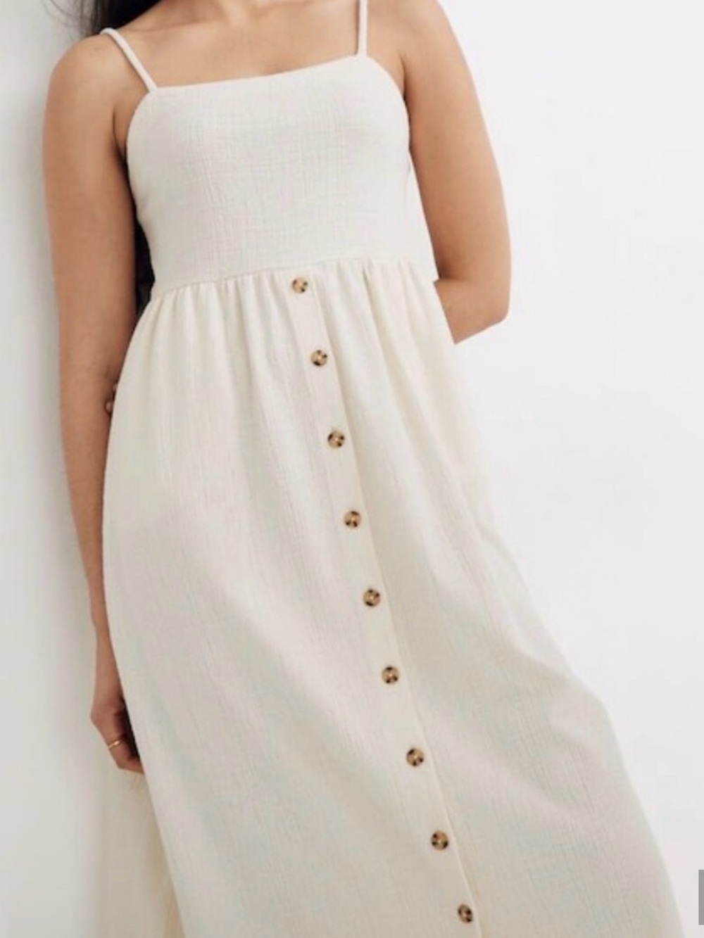Madewell Cream Button-Front Spaghetti Strap Sundress